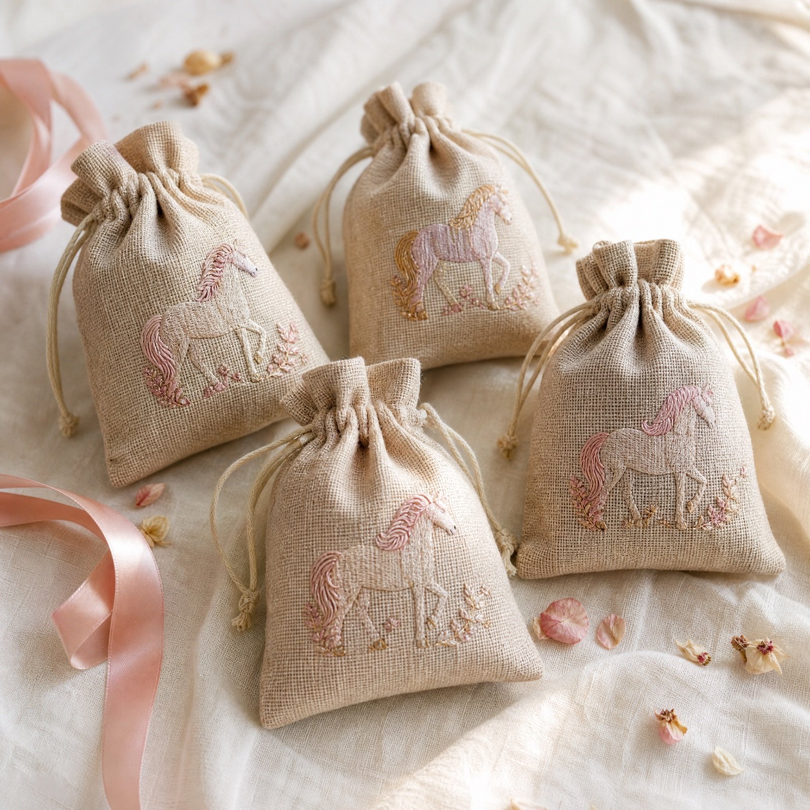 Jute cadeauzakjes met geborduurd motief